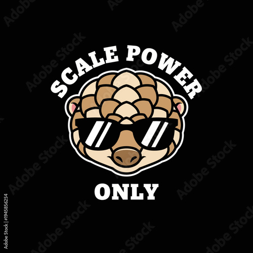 Pangolin head with sunglasses on face.