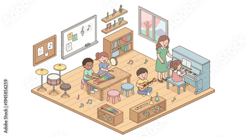 Students learn in an educational classroom setting with teacher guidance.