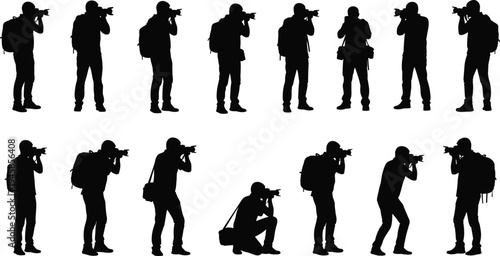 Silhouette set of diverse people, business professionals, casual group, men and women standing, walking, talking, networking, team, corporate collection, human.