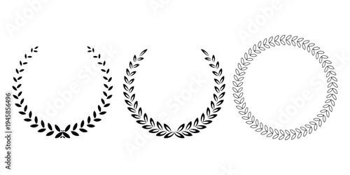 Collection of Laurel Wreaths and Circular Border Designs, Award Elements, Laurel Wreath, Vintage Graphic, Vintage Illustration, Black And White, Olive Branch