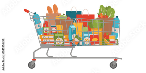 Extra large full supermarket shopping cart