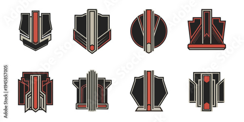 Art deco style emblems collection on black background