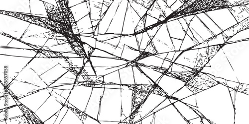 Black and white abstract pattern of shattered glass shards