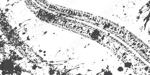 Black tire tracks and splatters on white background
