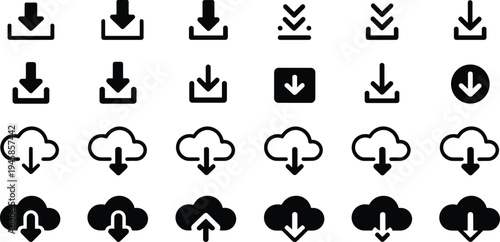 Download upload icon collection silhouette illustration design, user interface artwork concept, technology theme, arrow symbol, digital graphic style image