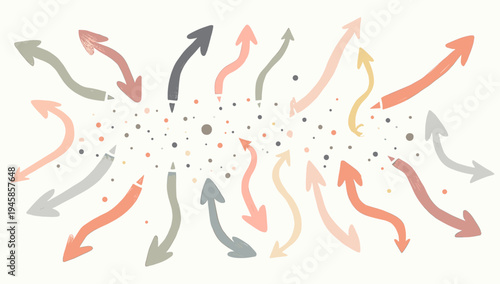 A minimalist image featuring stylized arrows and dots, creating a dynamic and modern aesthetic. Ideal for representing direction, growth, or concepts 