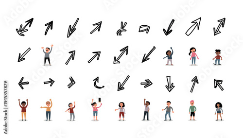 A minimalist illustration conveying direction and movement. Ideal for concepts relating to guidance, choices, strategy, or team coordination in market