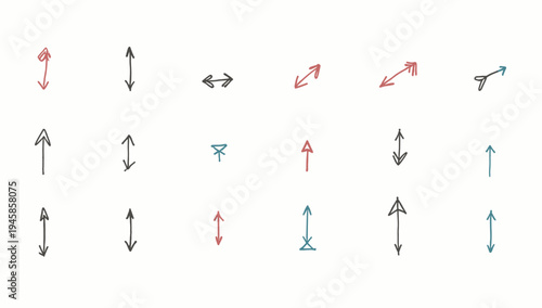 A minimalist, hand-drawn illustration of four arrows pointing in different directions. Perfect for conveying concepts like choice, movement, or option