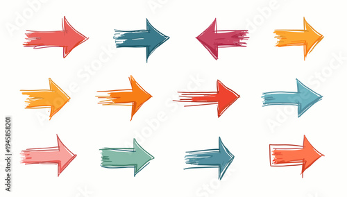 A simple illustration featuring two arrows, one orange and one pink, drawn in a loose, sketch-like style. Ideal for visual concepts like direction, pr