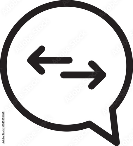 A simple black outline of a speech bubble with opposing arrows