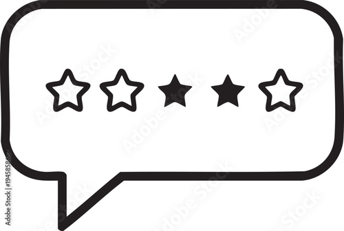 Black and white speech bubble containing four stars one filled