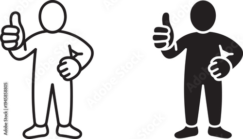Man giving a thumbs up silhouette & outline set isolated on transparent background 