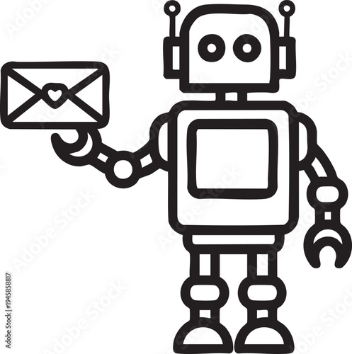 Robot delivering a letter with a heart a charming illustration