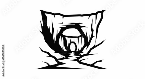 A dark, abstract entrance to a cavern with a winding path