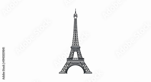 A detailed black and white sketch of the iconic Eiffel Tower