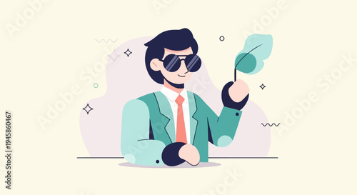 A flat-design illustration of a man in sunglasses wearing a suit