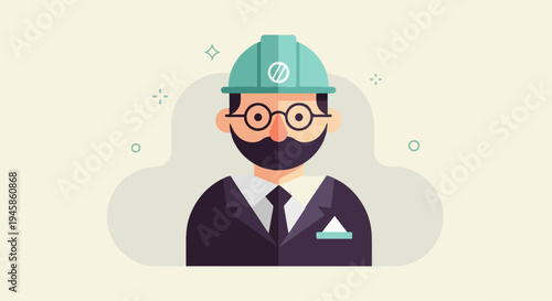 A flat illustration of a man in a suit and hard hat