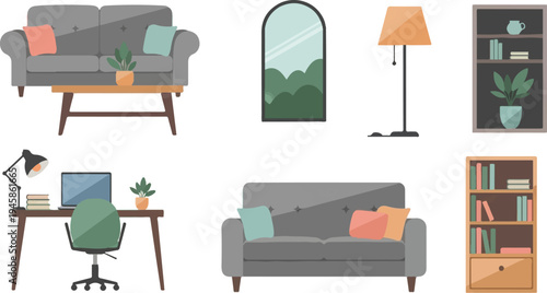 A collection of domestic furniture and decor items