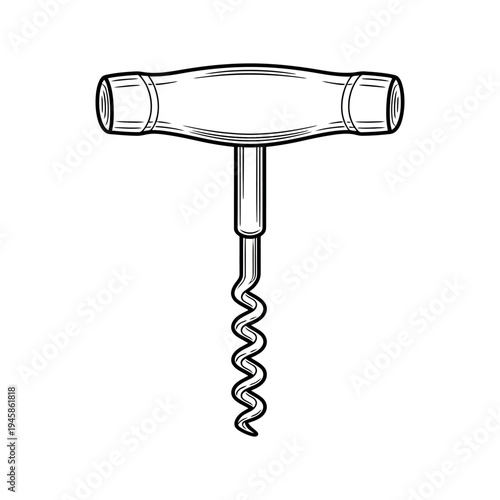 A wine bottle corkscrew with a t handle