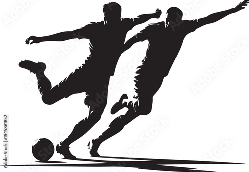 Two Soccer Players Fighting For Ball vector Silhouette
