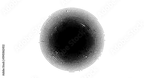 Circle halftone dot with gradient effect and concentric rings pattern featuring black, white, graphic with design and