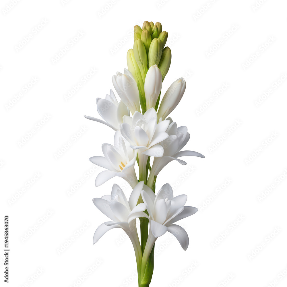 Fototapeta premium Elegant White Flowers with Green Buds on a Minimalist Background