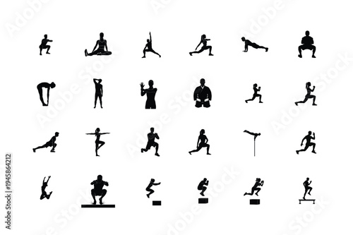 Olympic Snatch, Clean and Jerk, Tire Sledgehammer, Wheelchair Discus, Shot Put, and Barbell Overhead Press Silhouettes