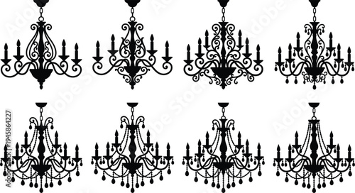 Ornate chandelier silhouette illustration design, decorative lighting artwork concept, interior decor theme, elegant lamp symbol, classic vintage graphic style image