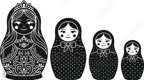 Russian Matryoshka nesting dolls silhouette illustration design, cultural artwork concept, traditional folk theme, family heritage symbol, decorative craft graphic image