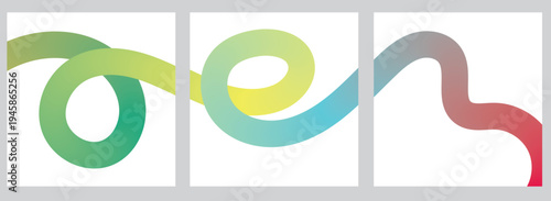Modular Rainbow Ribbon Waves & Loops in Three Panels Abstract | Soft Gradient Flowing Curves Background | Playful Organic Divided Backdrop 