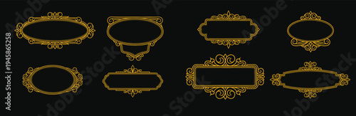 Collection of ornate gold picture frames on black background