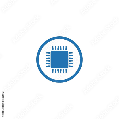 Blue Microchip Icon in Circle.