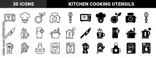 Hybrid Kitchenware Icons Merging Culinary Tools with Functional Symbols Like DNA Whisks Diamond Blenders and Shield Refrigerators for Smart Cooking