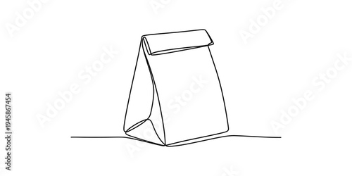 Continuous line drawing of a simple paper bag, perfect for lunch or grocery items Vector, illustration