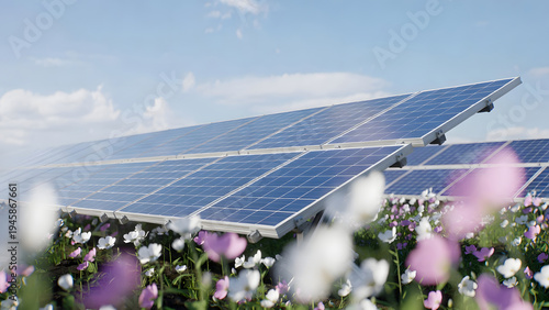 solar panels on a flower field