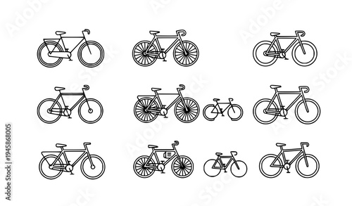 Modern Bicycle Outline Icon Set Bike Transport Vector Symbols