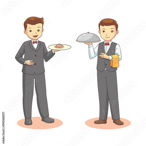 illustration of two waiters serving food