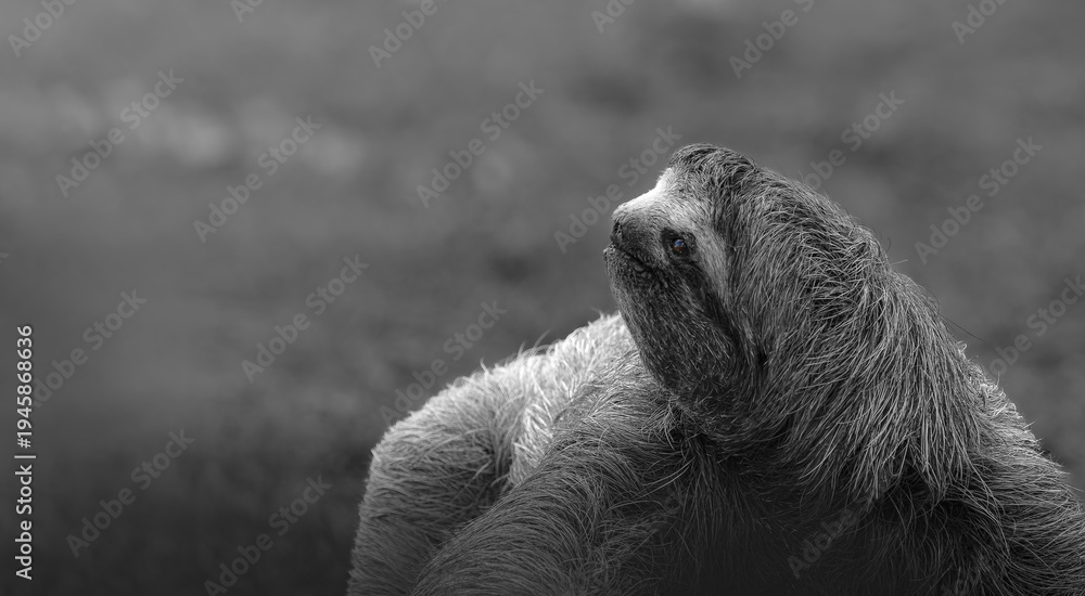 Obraz premium Three toed sloth walking on ground portrait in tropical habitat