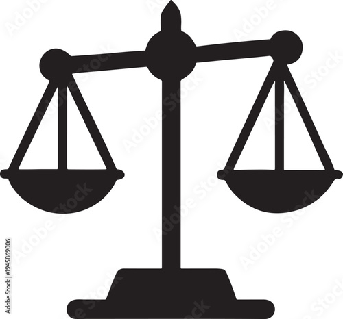 A golden scales of justice icon serves as a professional vector illustration representing the concept of legal balance and equal weight in a court of law