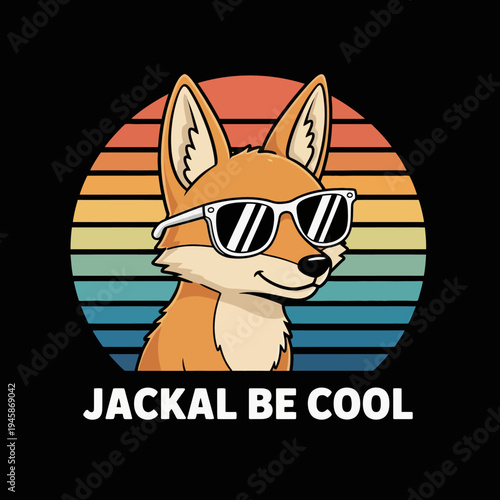 Cool cartoon jackal wearing sunglasses smiling.