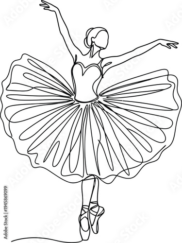 Elegant ballerina in a graceful pose with a flowing tutu skirt isolated on white background, Vector