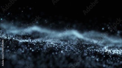 Floating blue particles swirling motion on dark background abstract science footage