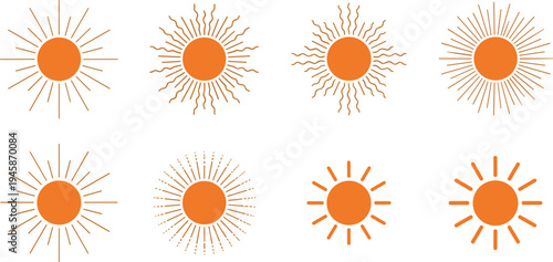 Sunburst Sun Icons Collection Radiating Sunshine Symbols Summer Solar Rays Decorative Vector Illustration