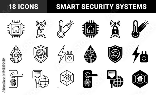 Smart home automation symbols featuring hybrid integration of microchip house architecture security lock towers and biometric fingerprint access