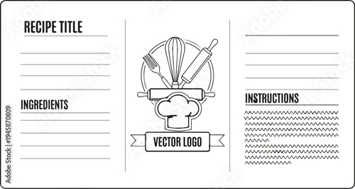A blank recipe card with sections for , ingredients, and instructions