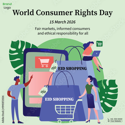 World Consumer Rights Day Social Media Poster Template, Consumer Protection Awareness Banner, Marketing Campaign Square Post Vector