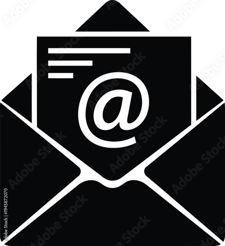 Vector email icon in black and white