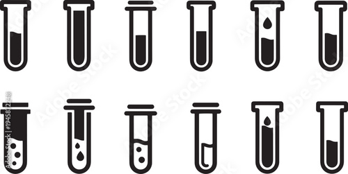 A set of vector line art test tubes in silhouette for science and laboratory use
