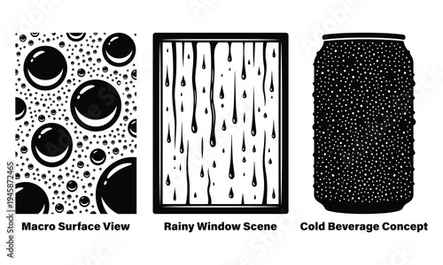 Visual representations of water droplets in various contexts
