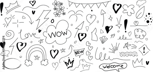 A collection of hand drawn doodles and graffiti on a white background